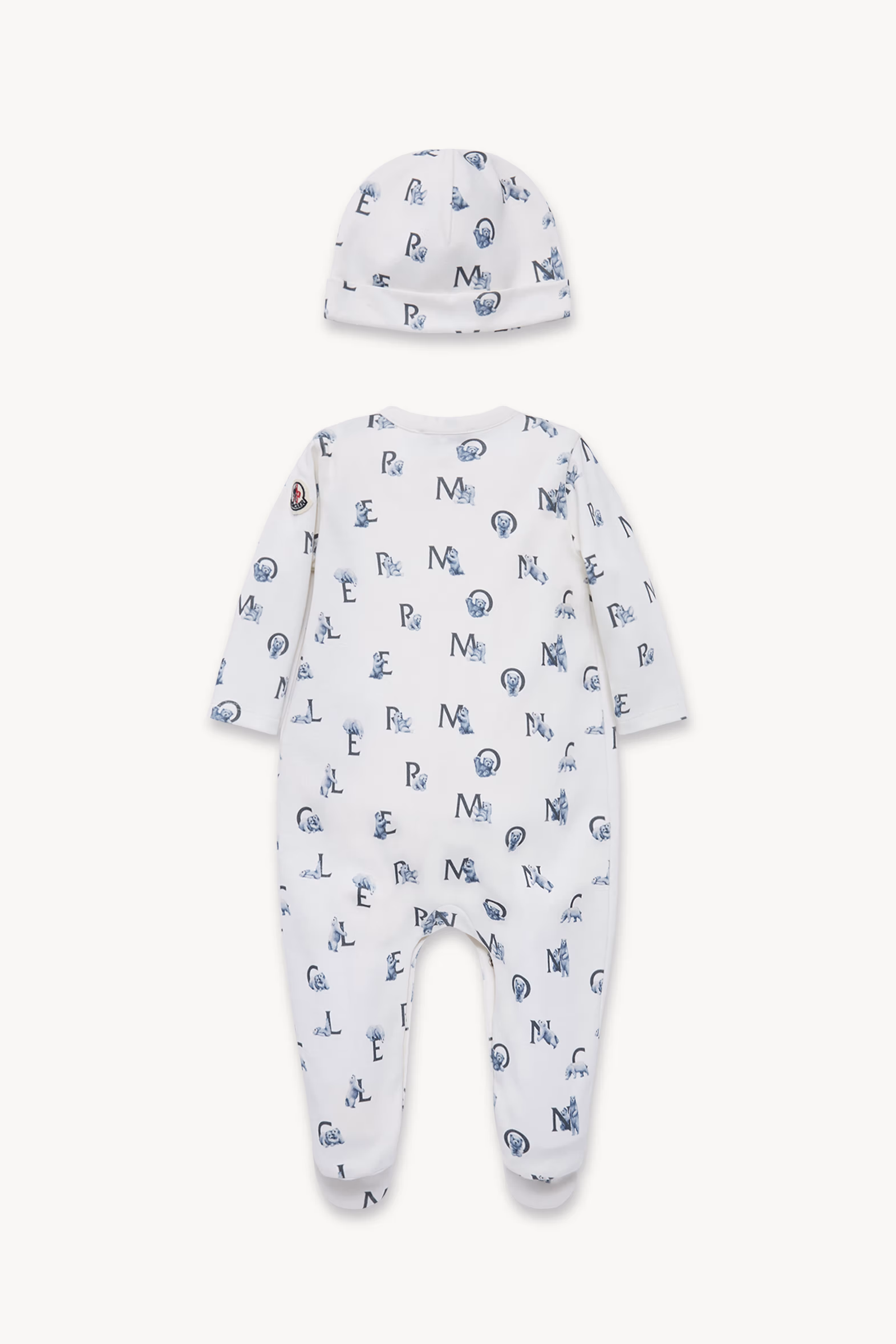 Teddy Bear Logo Print Cotton Set Boy White & Blue Moncler 3